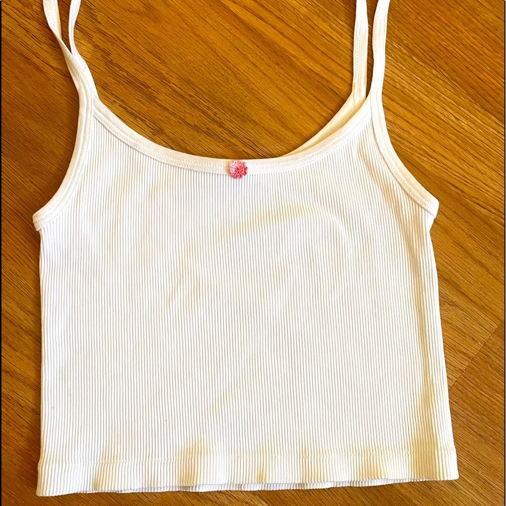 Brandy tank with pink flower.